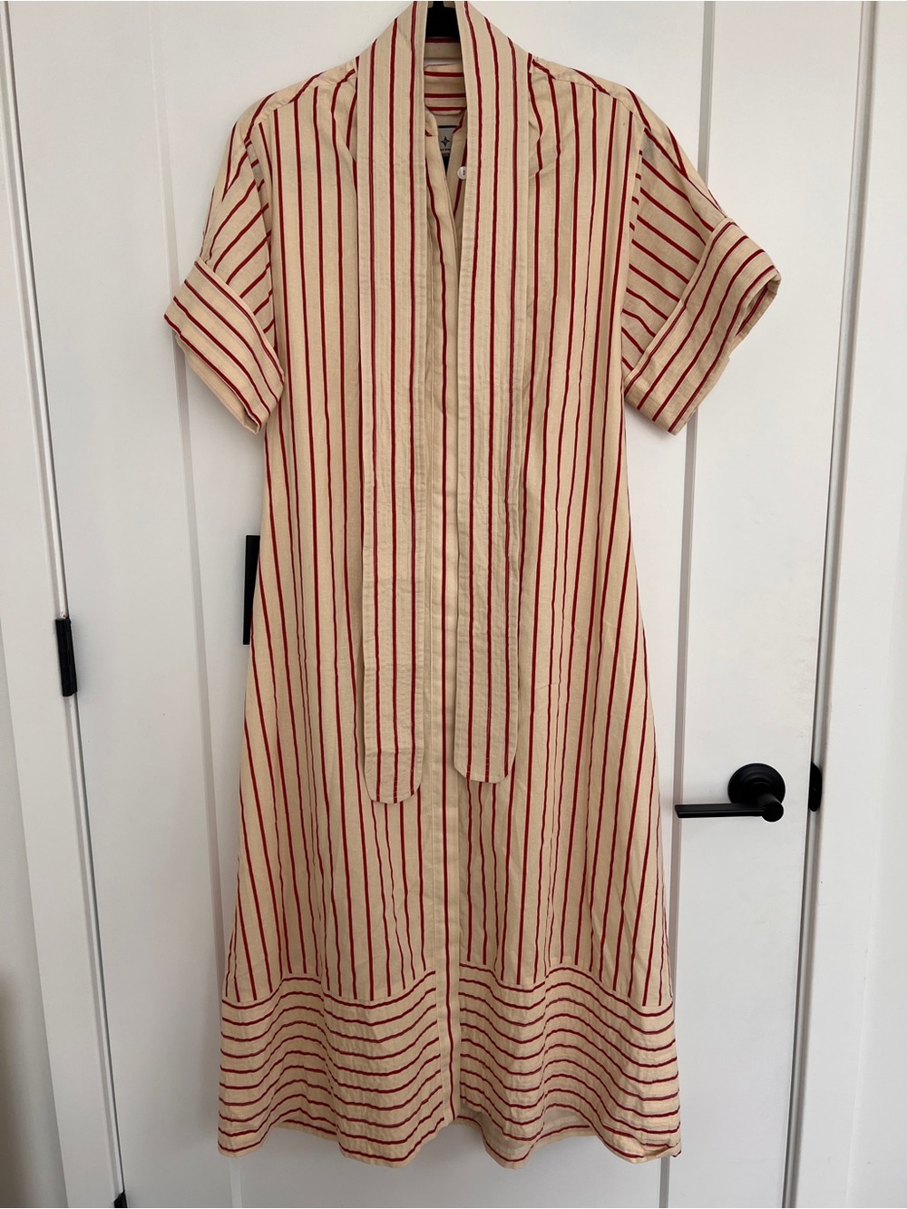 Tuckernuck Tie-Waist Midi Dress in Cream and Red - Picture 6 of 6